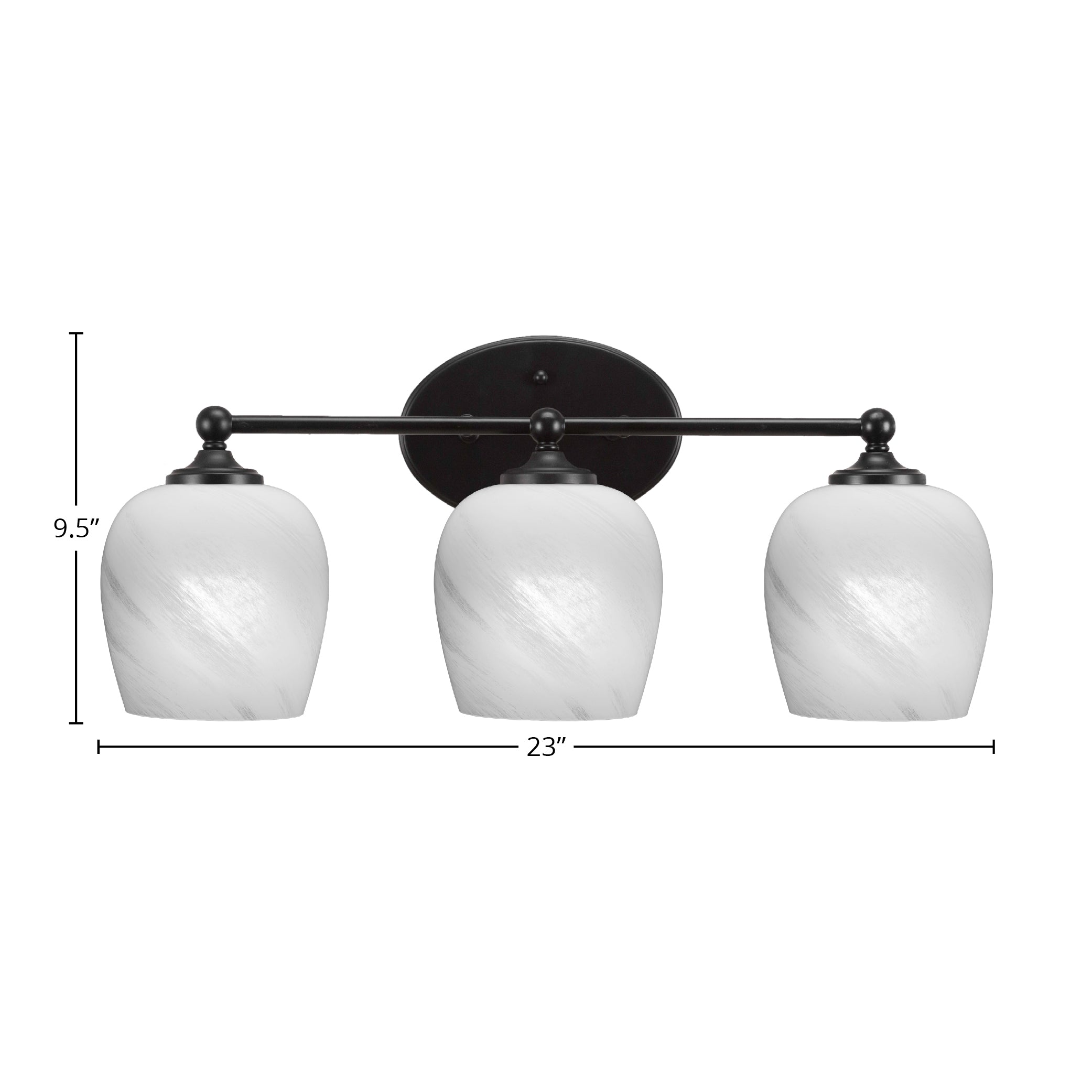 Capri Three Light Bath Bar in Matte Black with 6" White Marble Shade