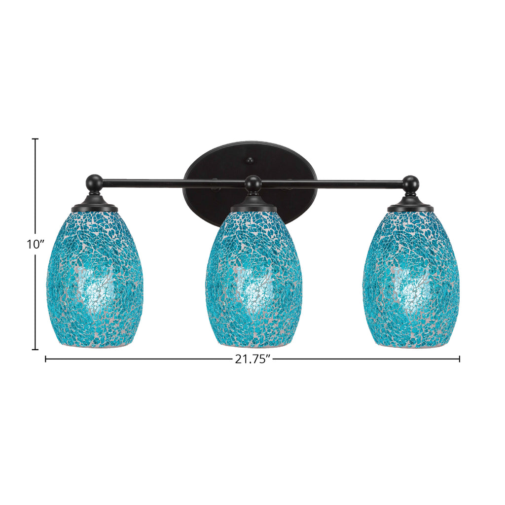 Capri Three Light Bath Bar in Matte Black with 5" Turquoise Fusion Shade