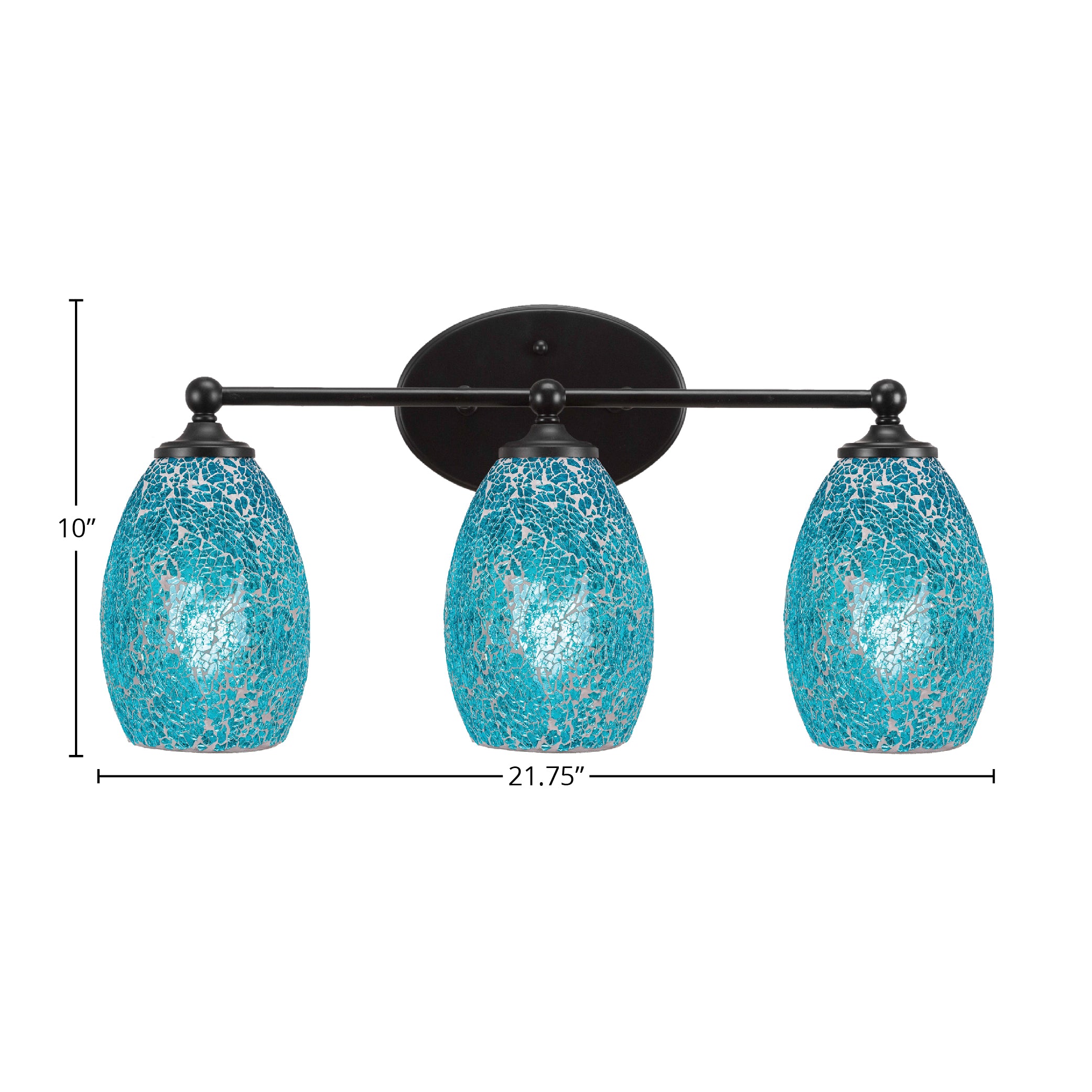 Capri Three Light Bath Bar in Matte Black with 5" Turquoise Fusion Shade