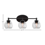 Capri Three Light Bath Bar in Matte Black with 6" Clear Ribbed Shade