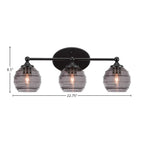 Capri Three Light Bath Bar in Matte Black with 6" Smoke Ribbed Shade