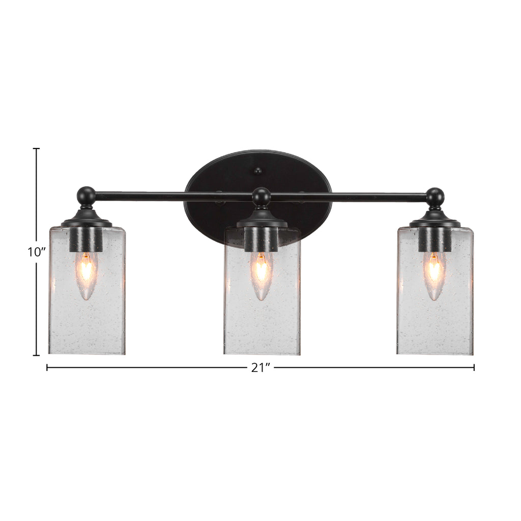 Capri Three Light Bath Bar in Matte Black with 4" Square Clear Bubble Shade