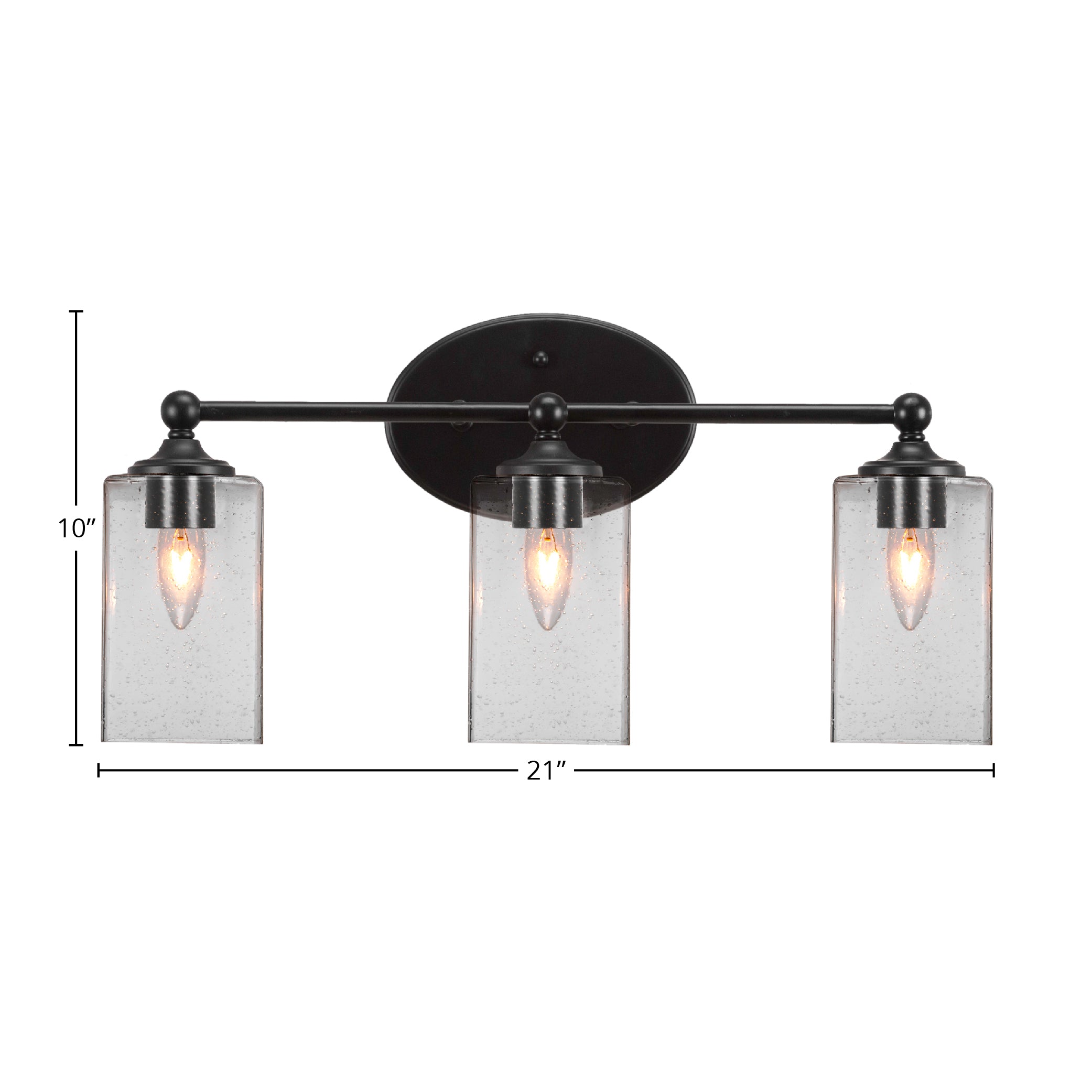 Capri Three Light Bath Bar in Matte Black with 4" Square Clear Bubble Shade