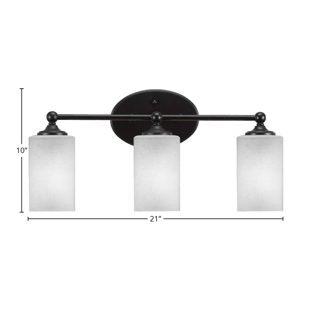Capri Three Light Bath Bar in Matte Black with 4" Square White Muslin Shade