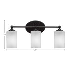 Capri Three Light Bath Bar in Matte Black with 4" Square White Muslin Shade