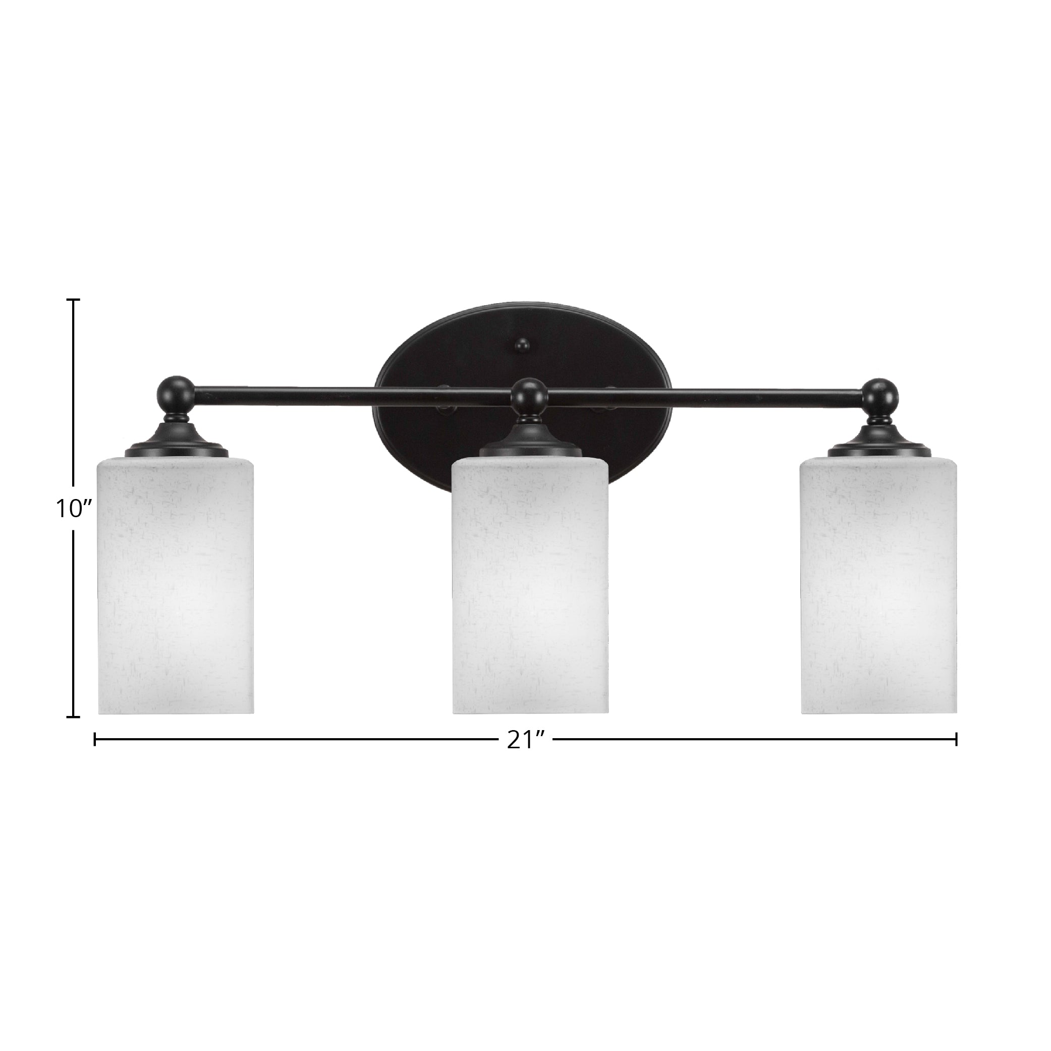 Capri Three Light Bath Bar in Matte Black with 4" Square White Muslin Shade
