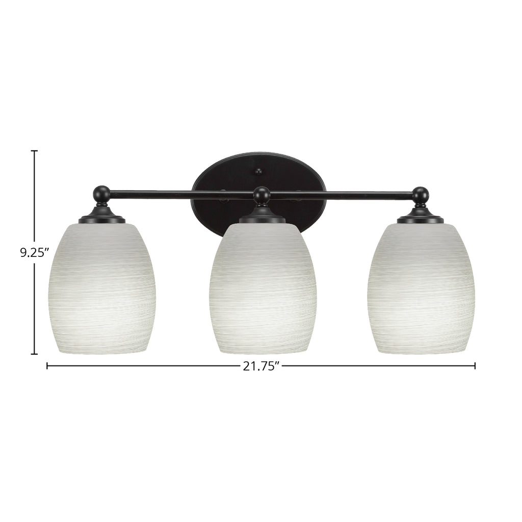 Capri Three Light Bath Bar in Matte Black with 5" White Linen Shade