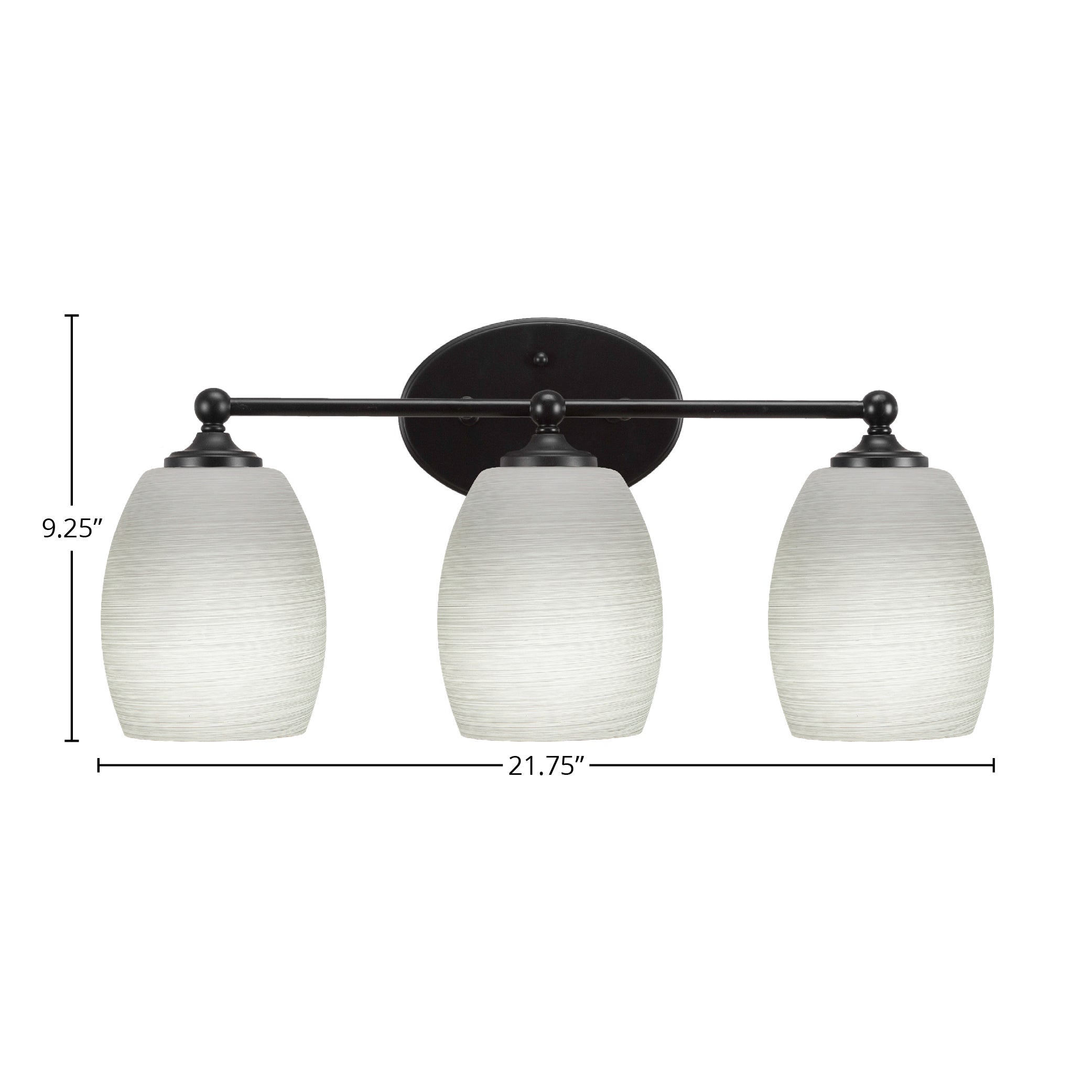 Capri Three Light Bath Bar in Matte Black with 5" White Linen Shade