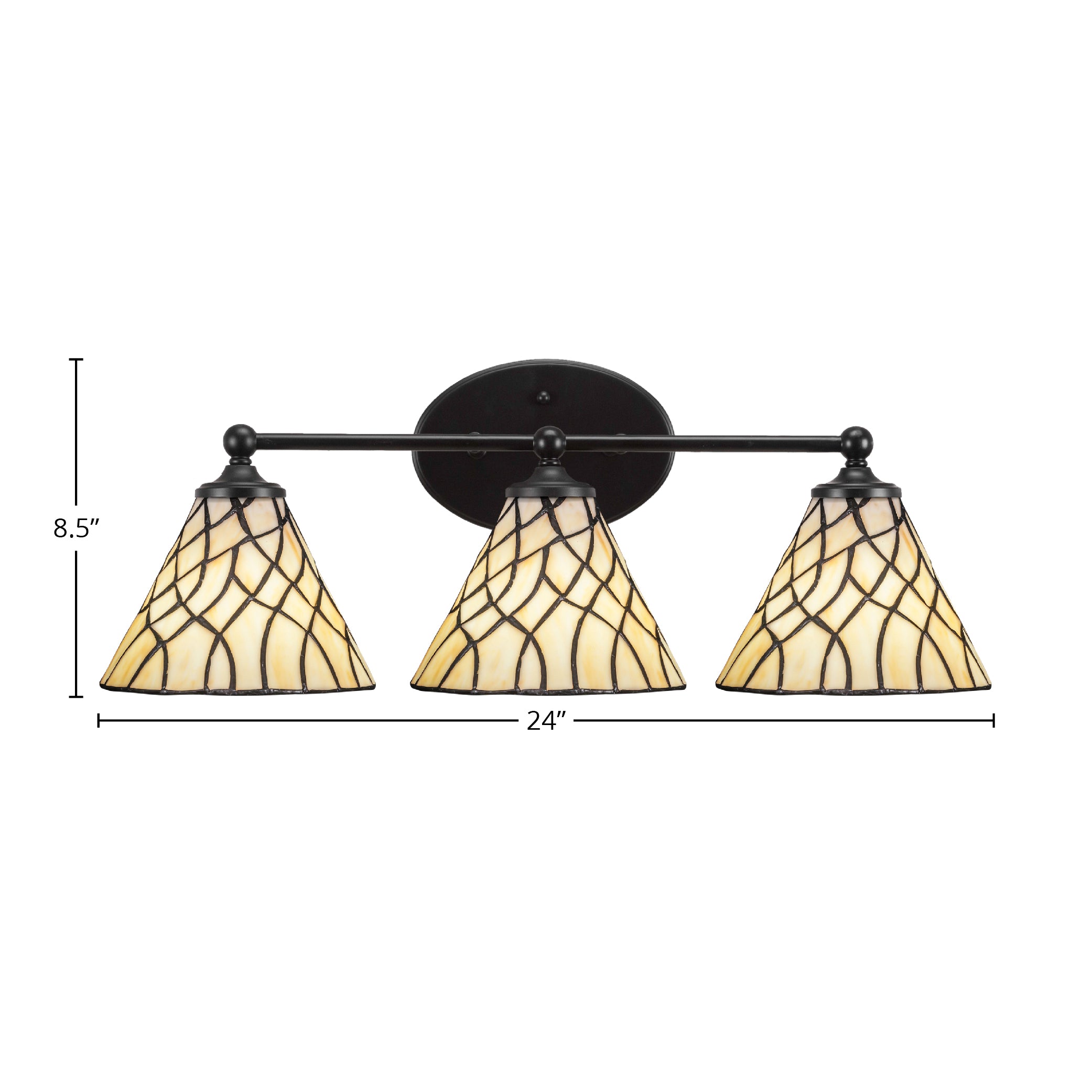 Capri Three Light Bath Bar in Matte Black with 7" Sandhill Art Glass Shade