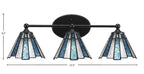 Capri Three Light Bath Bar in Matte Black with 7" Sea Ice Art Glass Shade