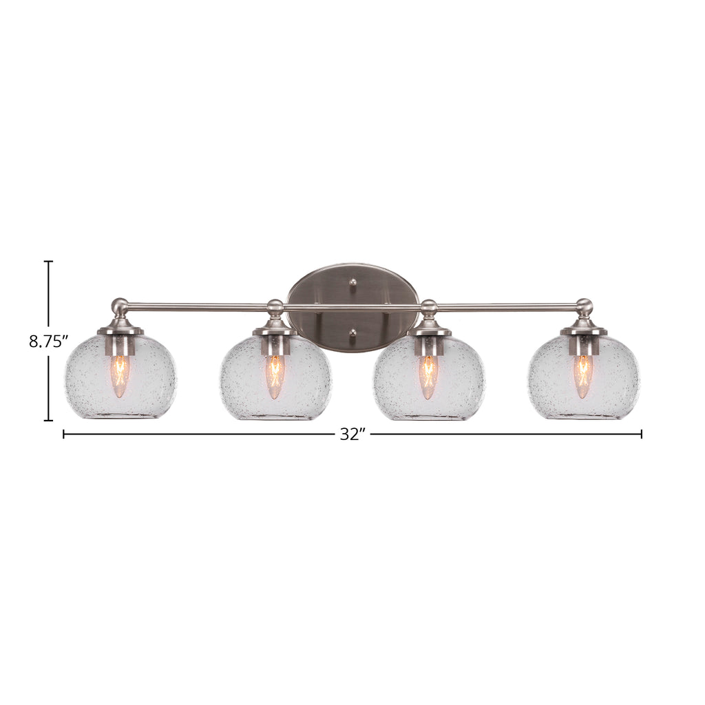 Capri Four Light Bath Bar in Brushed Nickel with 7" Clear Bubble Shade