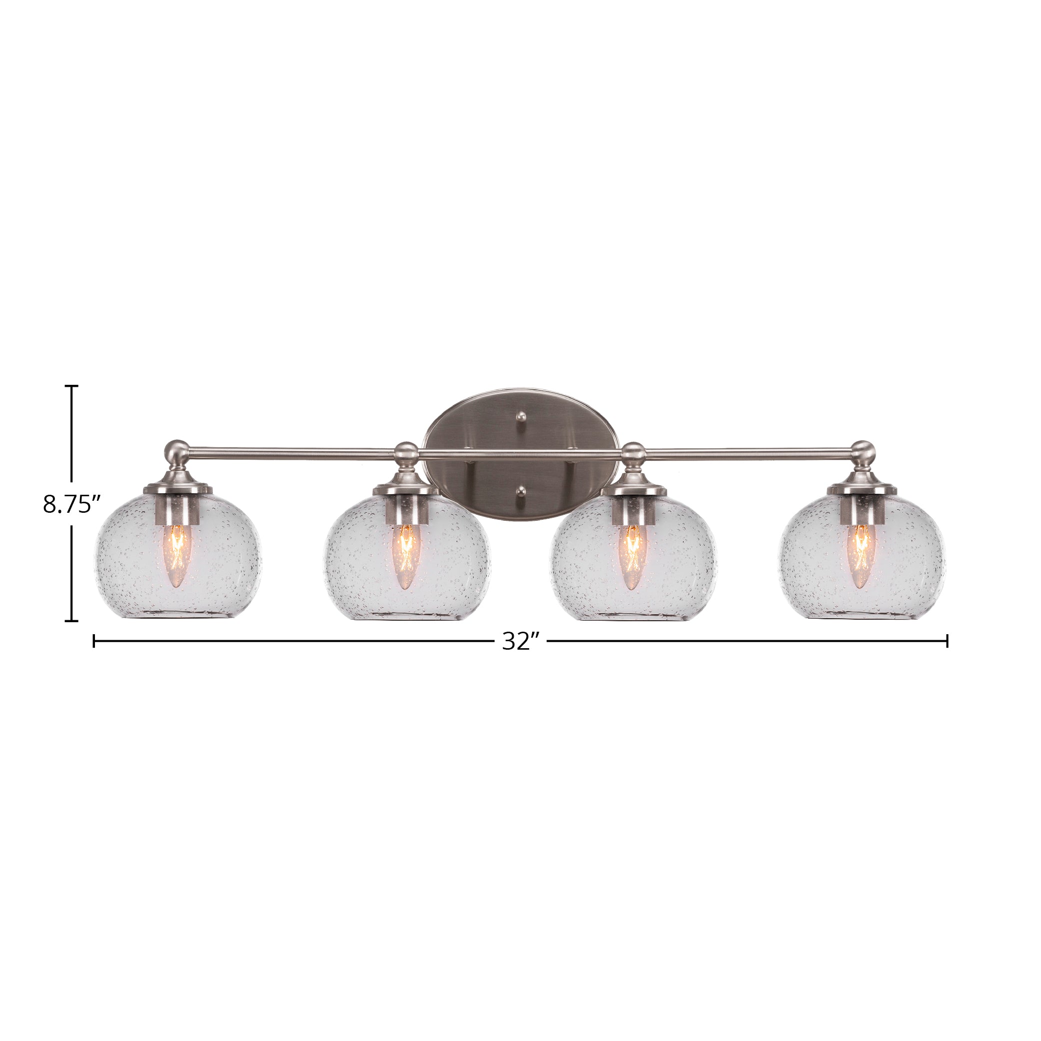 Capri Four Light Bath Bar in Brushed Nickel with 7" Clear Bubble Shade
