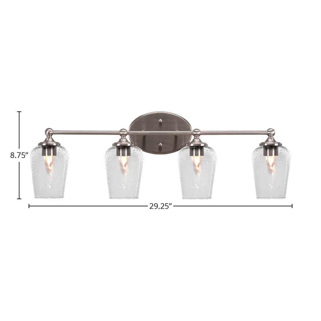 Capri Four Light Bath Bar in Brushed Nickel with 5" Clear Bubble Shade