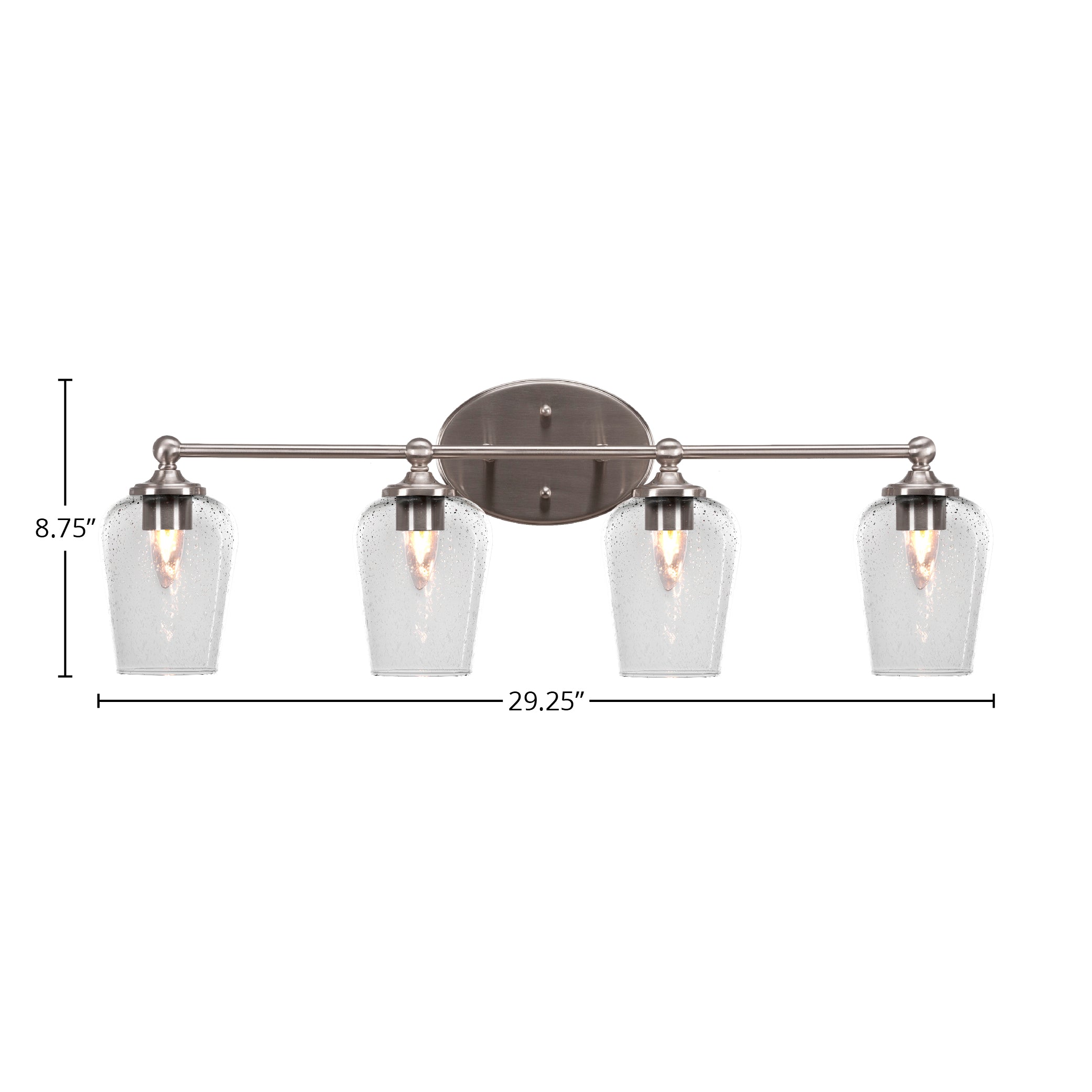 Capri Four Light Bath Bar in Brushed Nickel with 5" Clear Bubble Shade