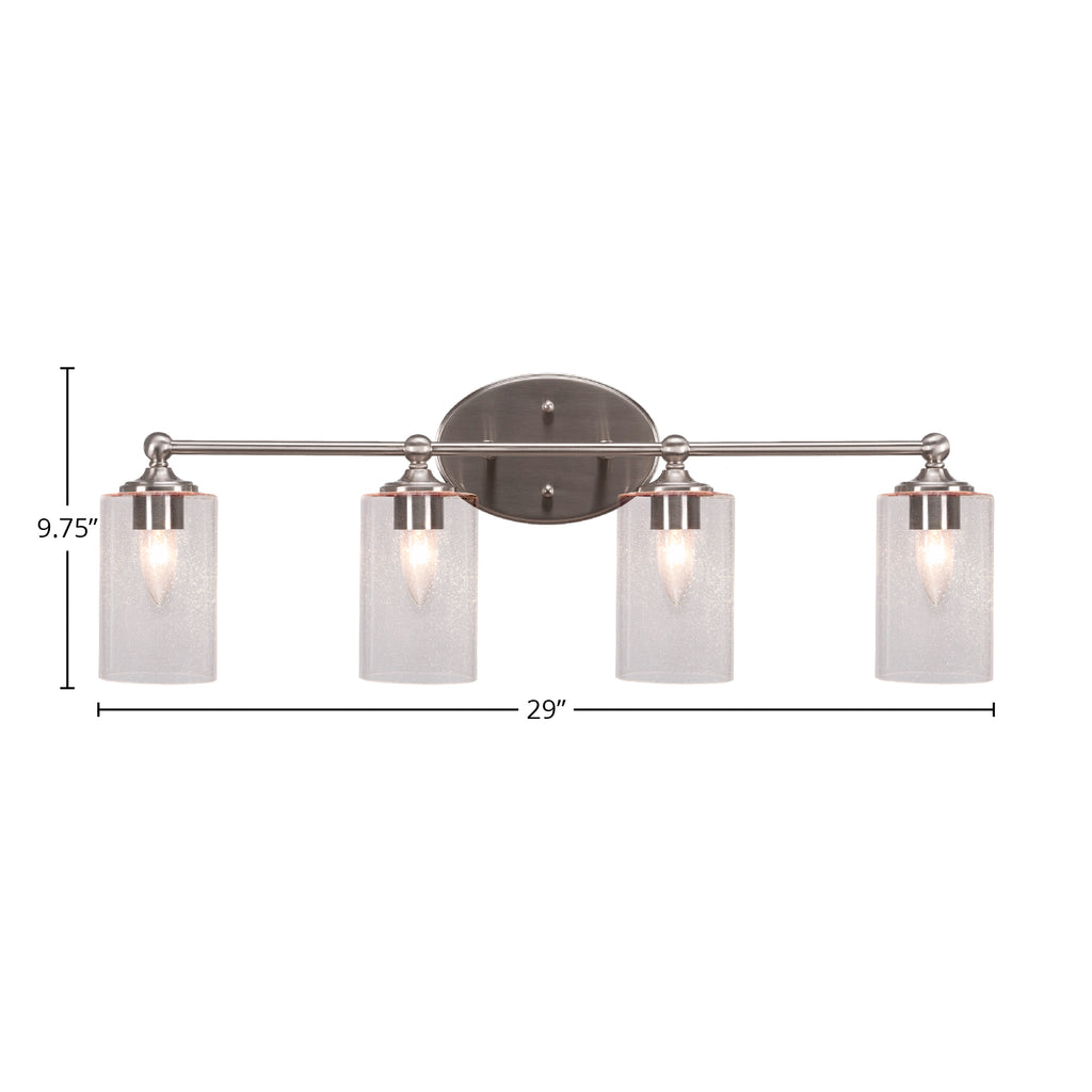 Capri Four Light Bath Bar in Brushed Nickel with 4" Clear Bubble Shade