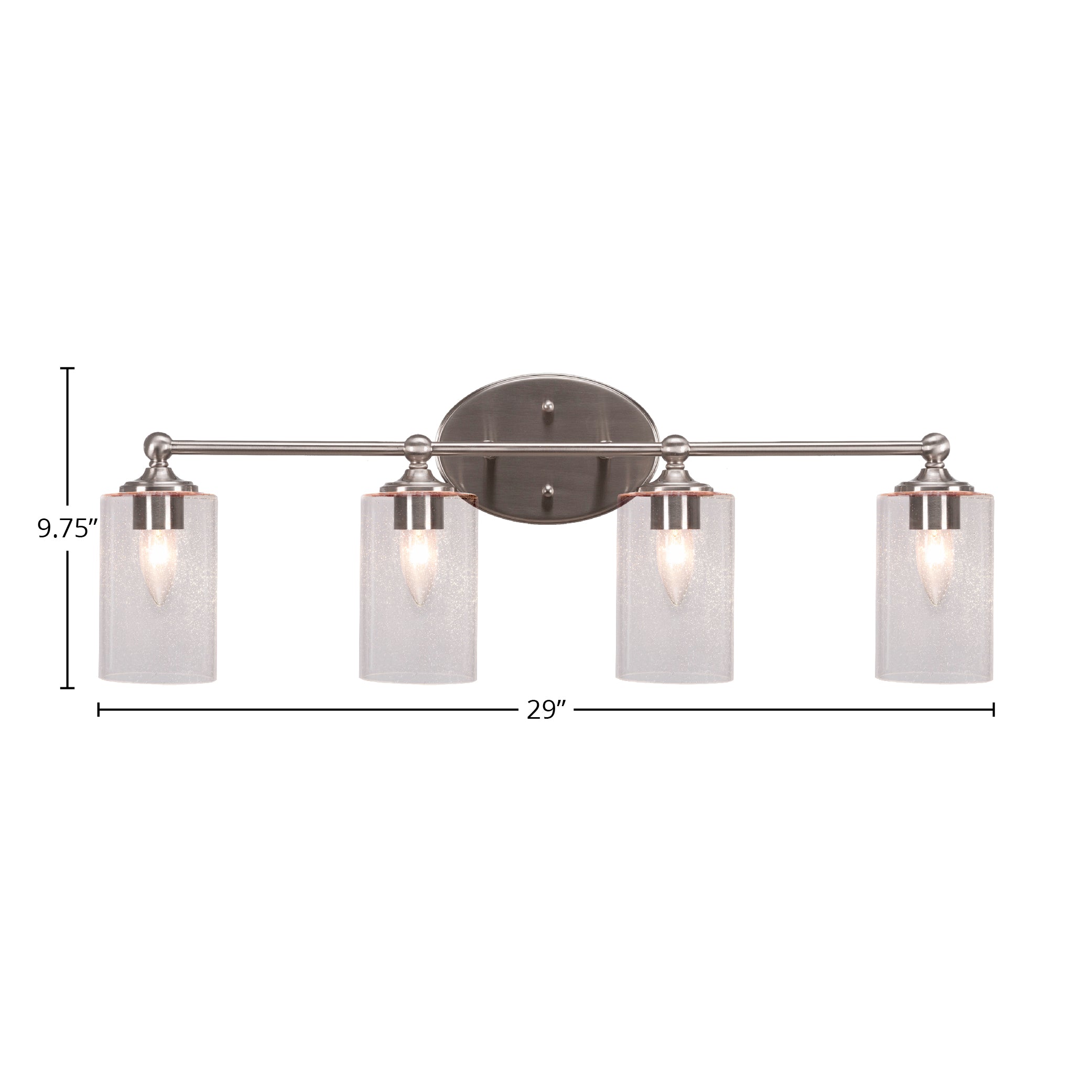 Capri Four Light Bath Bar in Brushed Nickel with 4" Clear Bubble Shade