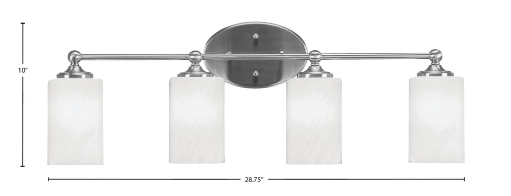 Capri Four Light Bath Bar in Brushed Nickel with 4" White Marble Shade