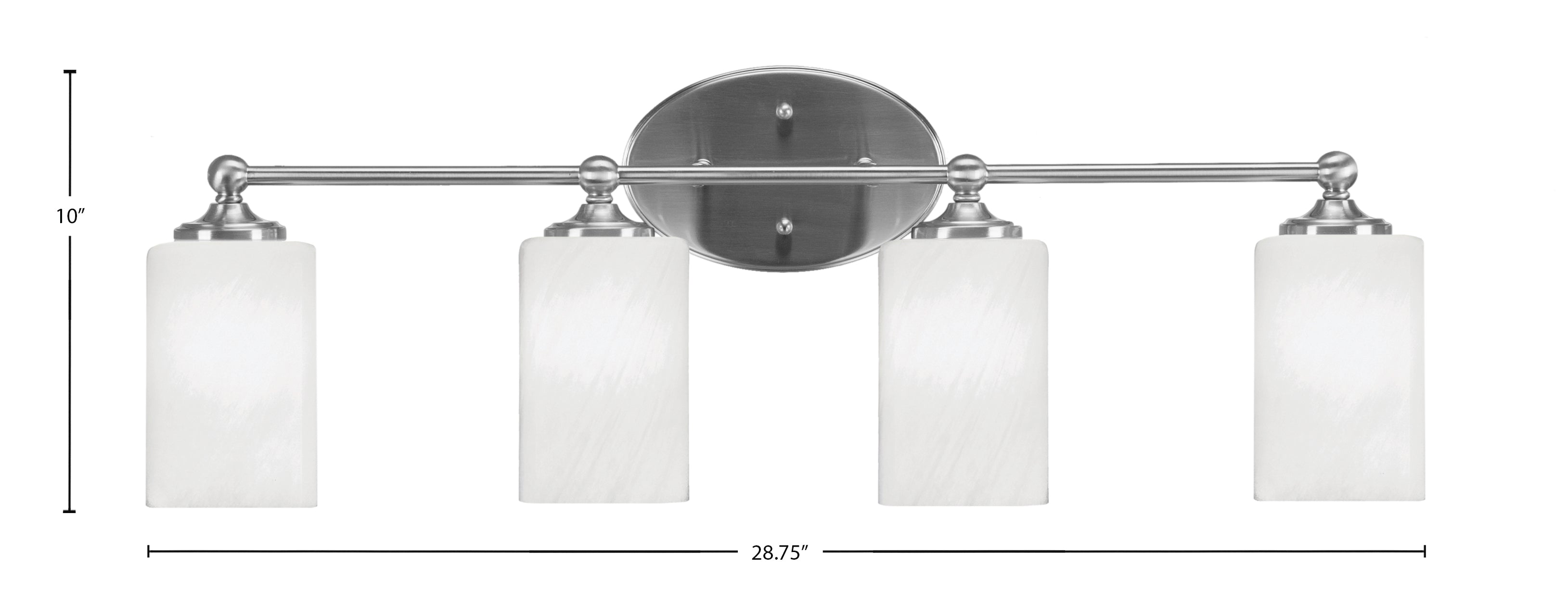 Capri Four Light Bath Bar in Brushed Nickel with 4" White Marble Shade