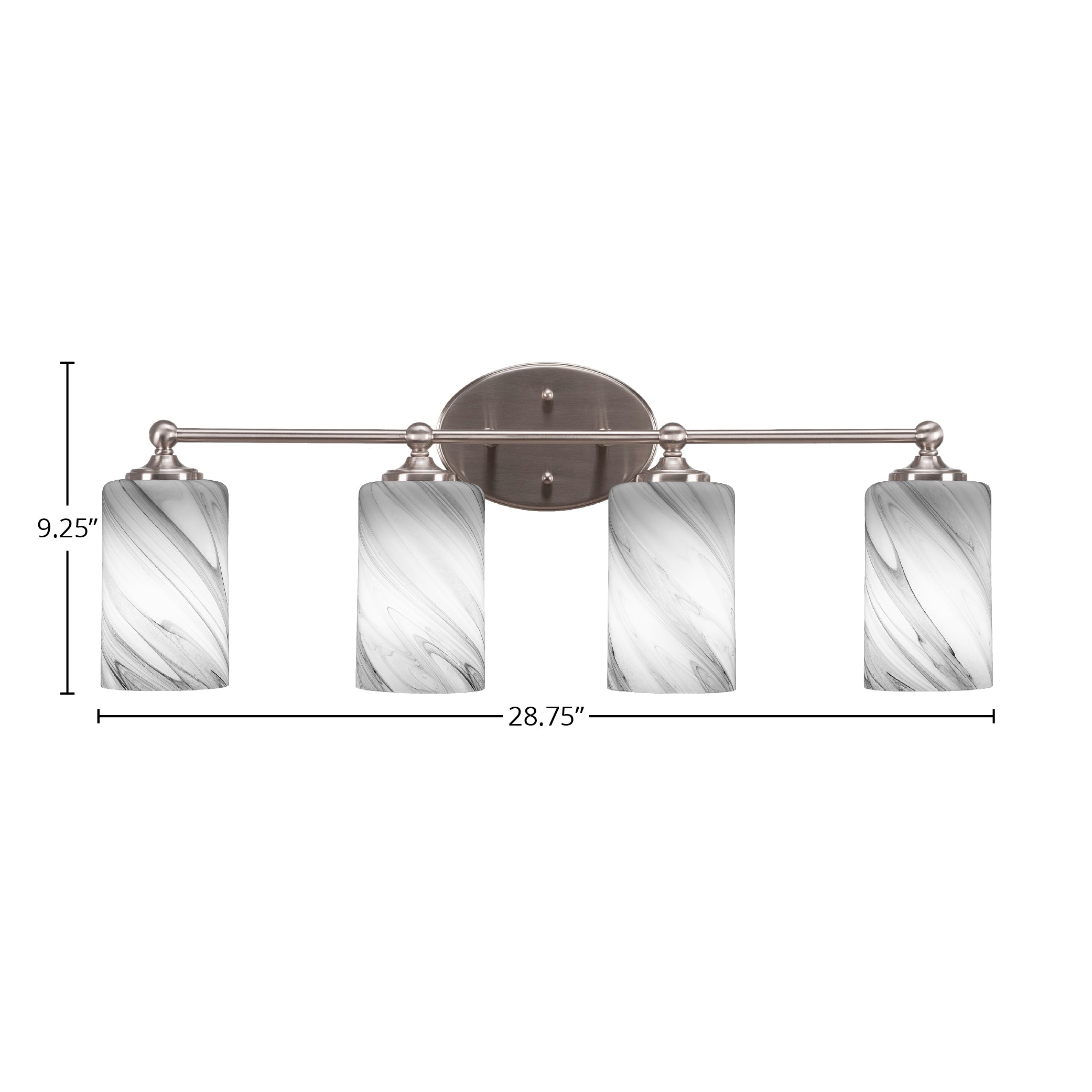 Capri Four Light Bath Bar in Brushed Nickel with 4" Onyx Swirl Shade