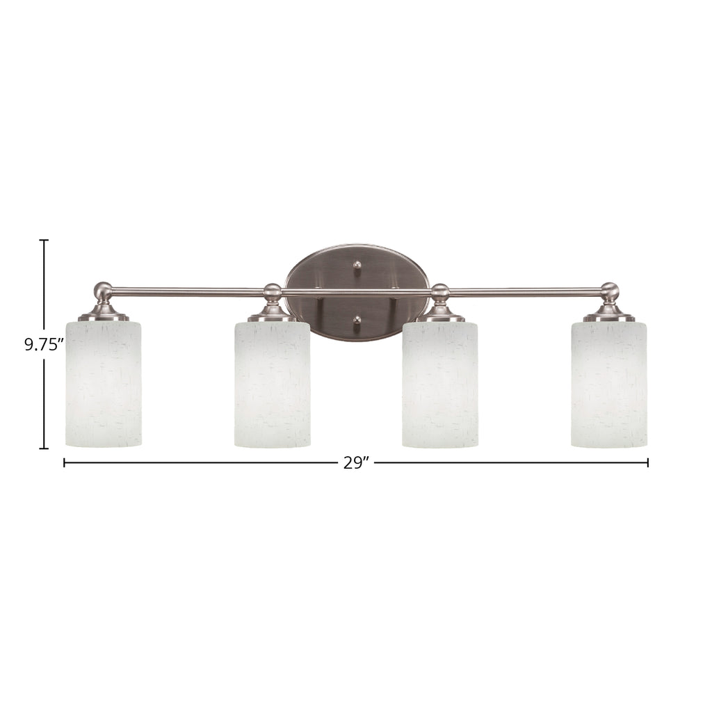 Capri Four Light Bath Bar in Brushed Nickel with 4" White Muslin Shade