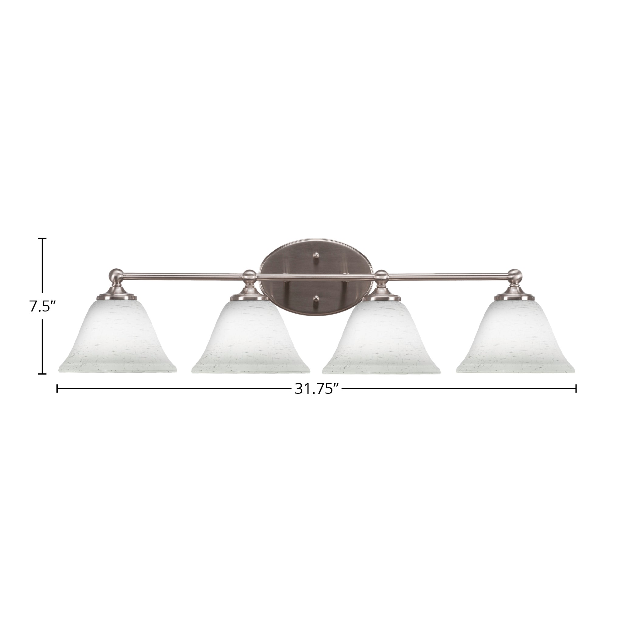 Capri Four Light Bath Bar in Brushed Nickel with 7" White Muslin Shade