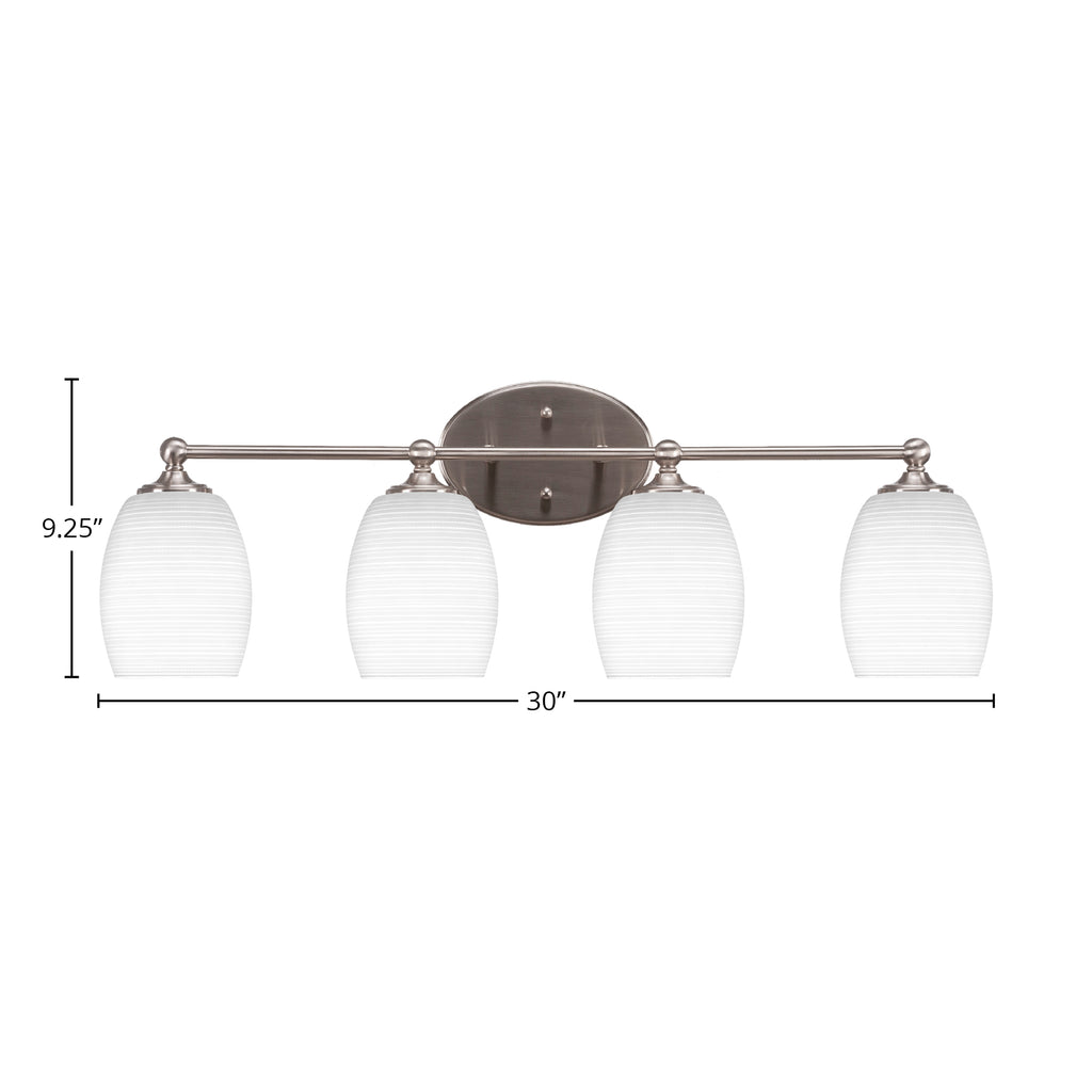 Capri Four Light Bath Bar in Brushed Nickel with 5" White Matrix Shade