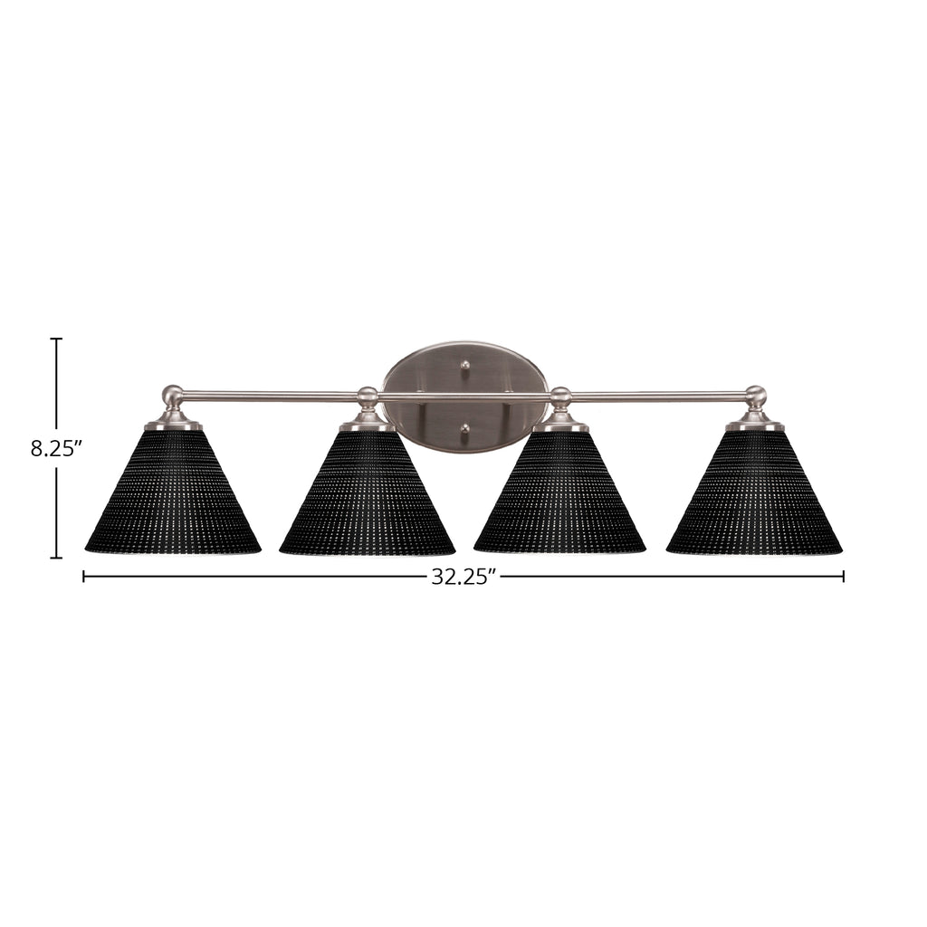 Capri Four Light Bath Bar in Brushed Nickel with 7" Black Matrix Shade