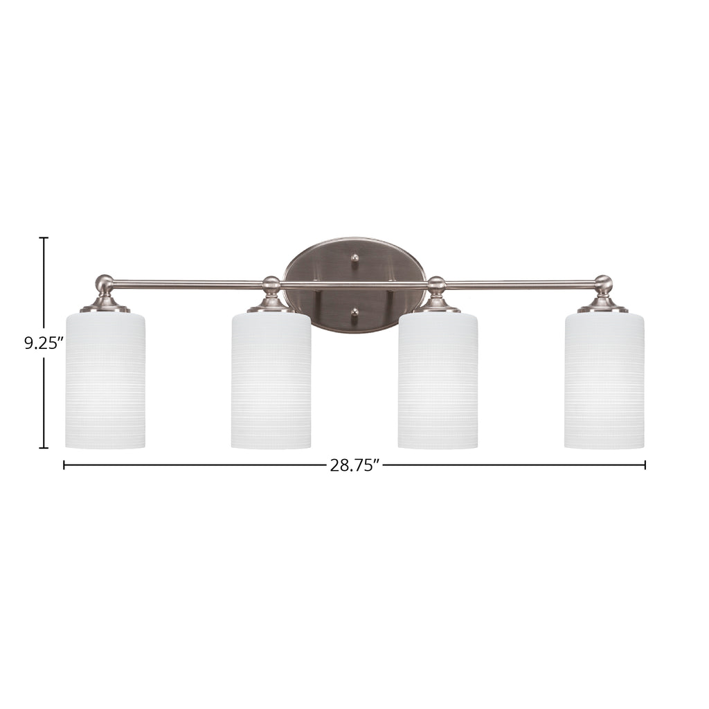 Capri Four Light Bath Bar in Brushed Nickel with 4" White Matrix Shade