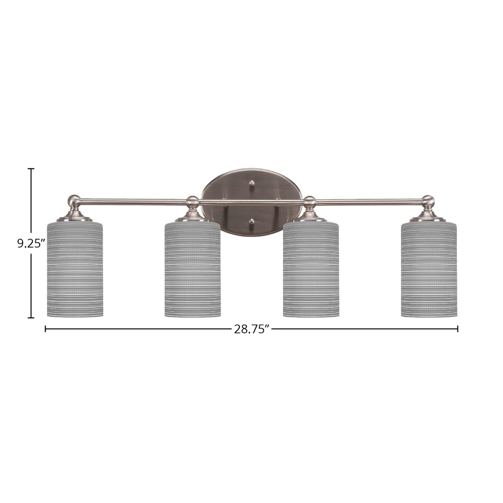 Capri Four Light Bath Bar in Brushed Nickel with 4" Gray Matrix Shade