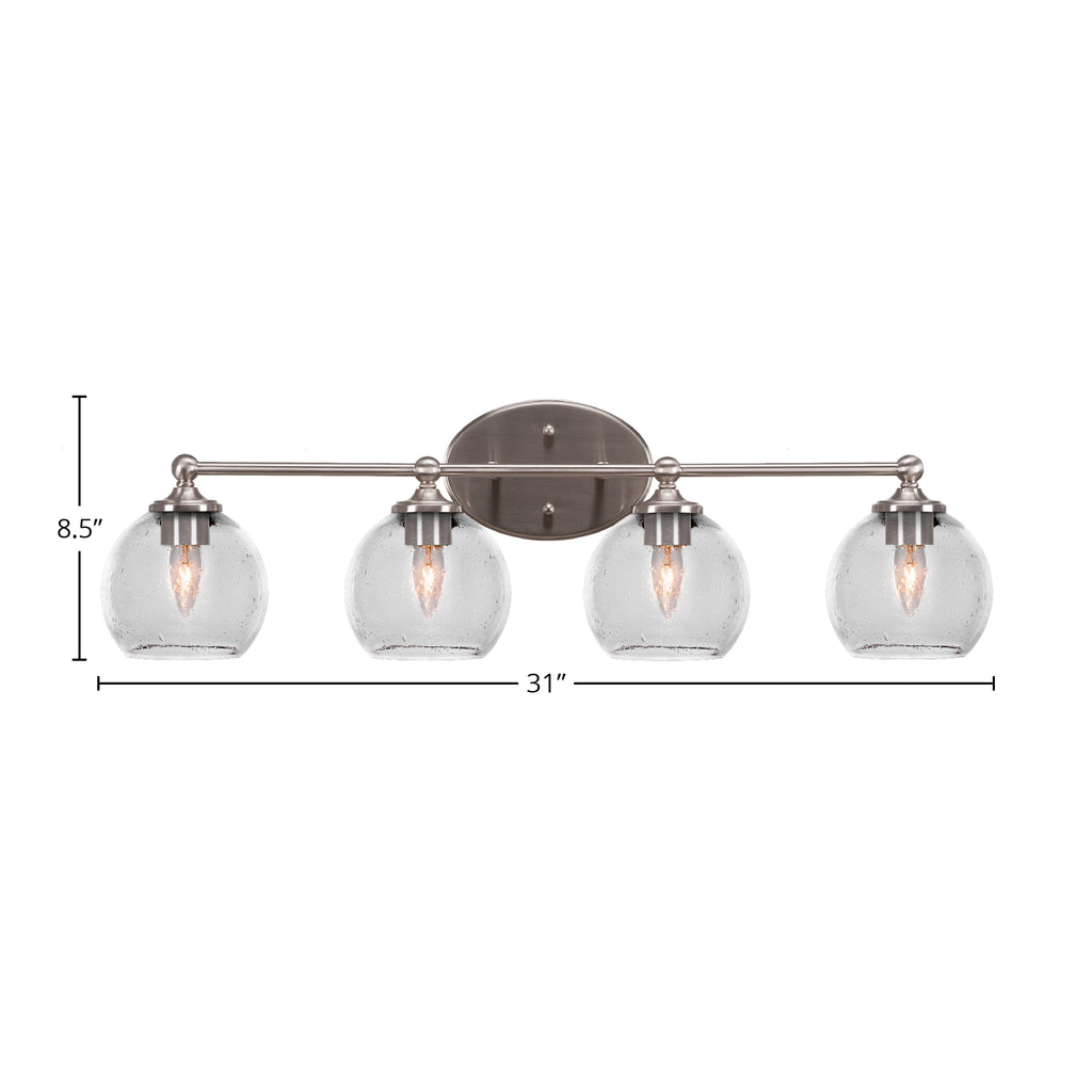 Capri Four Light Bath Bar in Brushed Nickel with 5.75" Clear Bubble Shade