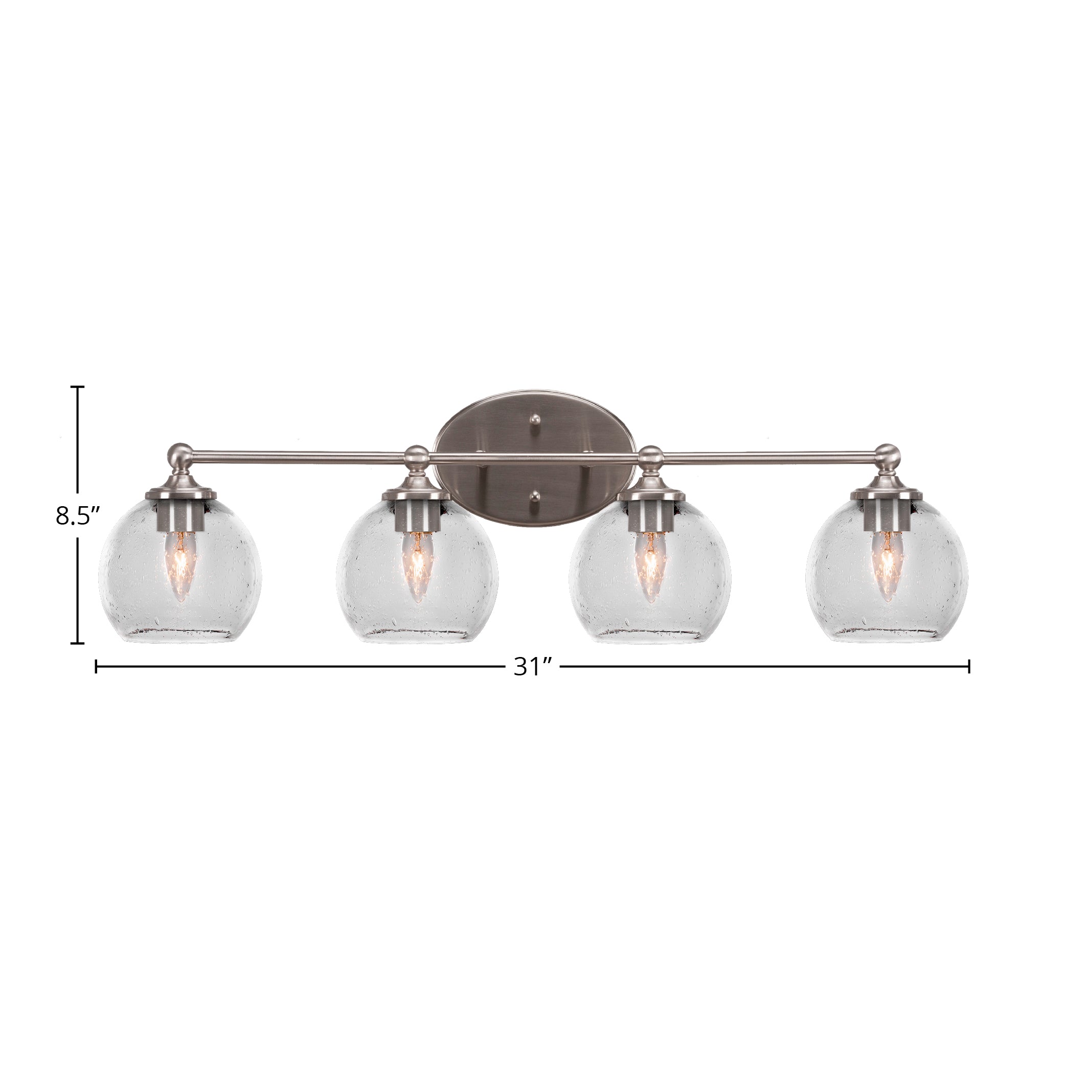 Capri Four Light Bath Bar in Brushed Nickel with 5.75" Clear Bubble Shade