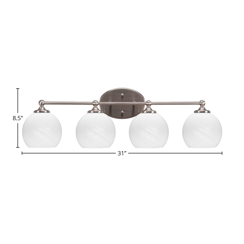 Capri Four Light Bath Bar in Brushed Nickel with 5.75" White Marble Shade