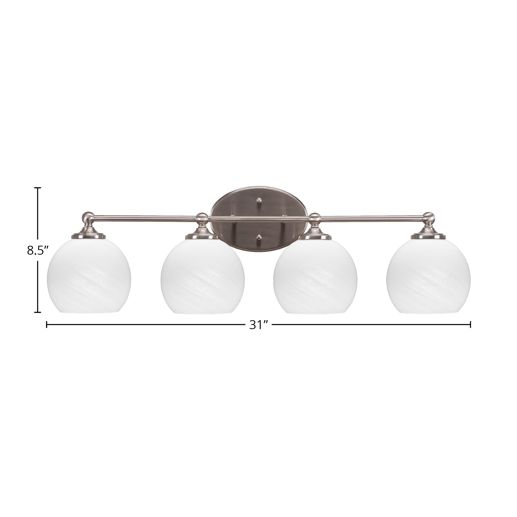 Capri Four Light Bath Bar in Brushed Nickel with 5.75" White Marble Shade