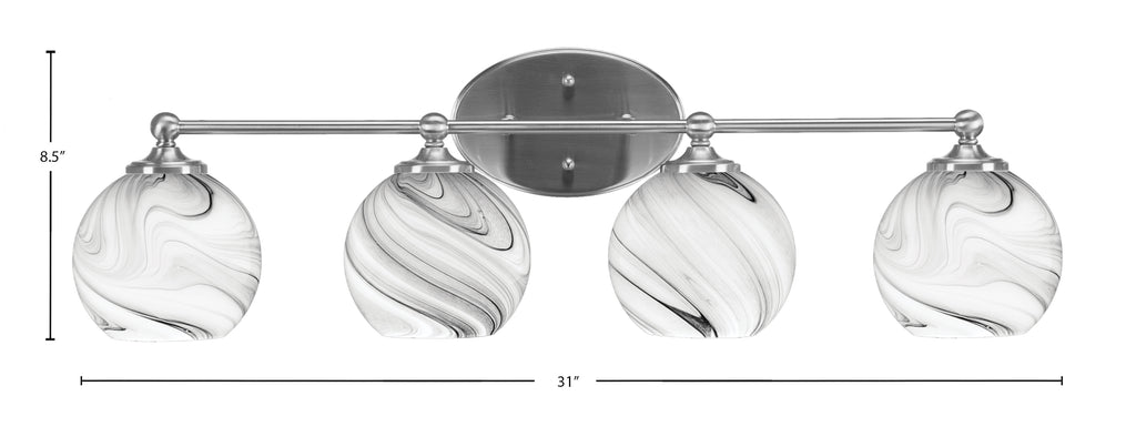Capri Four Light Bath Bar in Brushed Nickel with 5.75" Onyx Swirl Shade