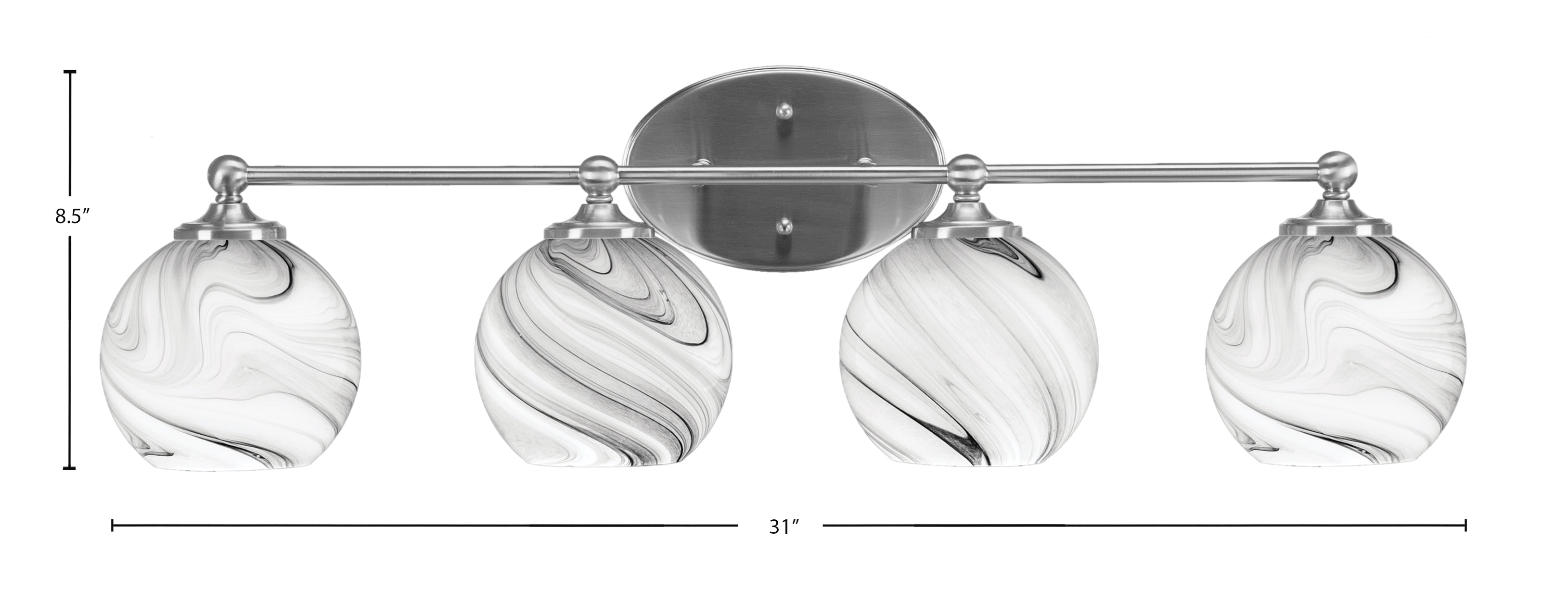 Capri Four Light Bath Bar in Brushed Nickel with 5.75" Onyx Swirl Shade