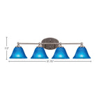 Capri Four Light Bath Bar in Brushed Nickel with 7" Blue Italian Shade
