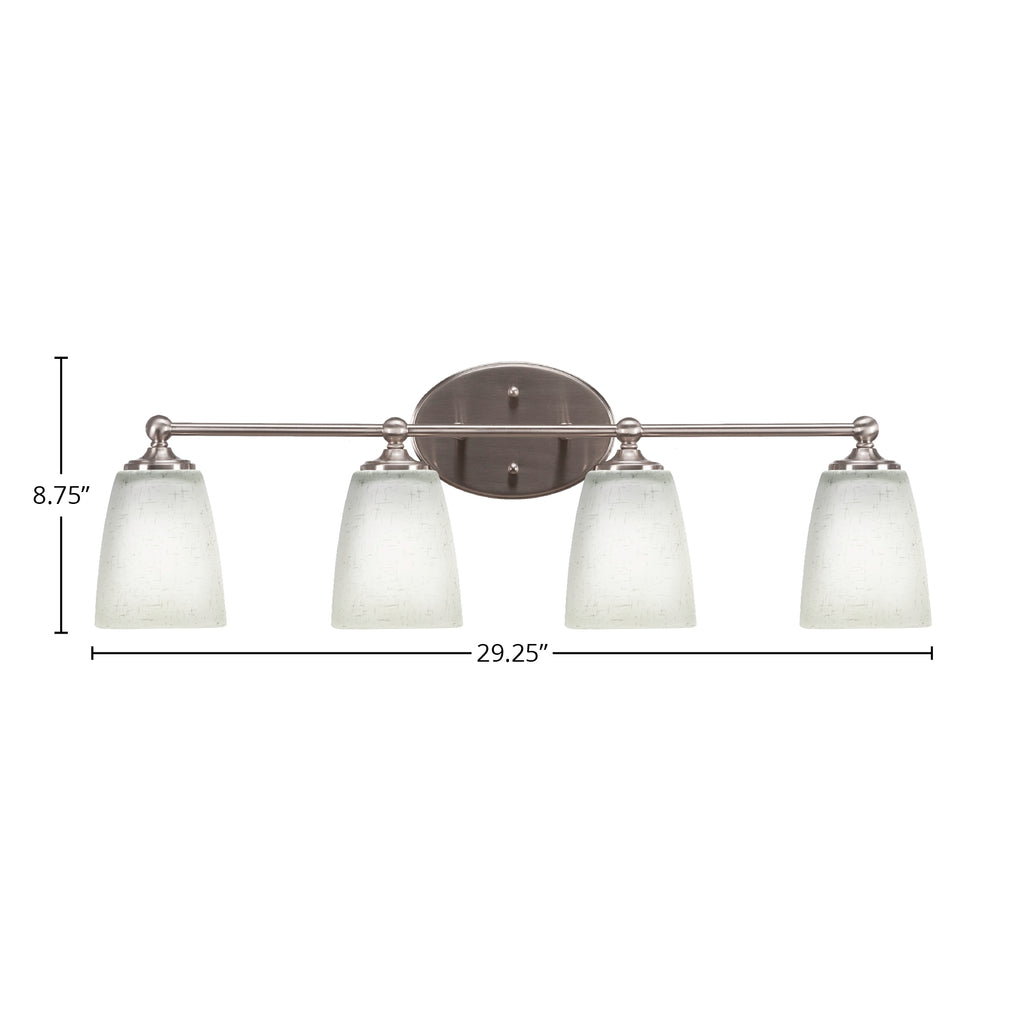 Capri Four Light Bath Bar in Brushed Nickel with 4.5" Square White Muslin Shade
