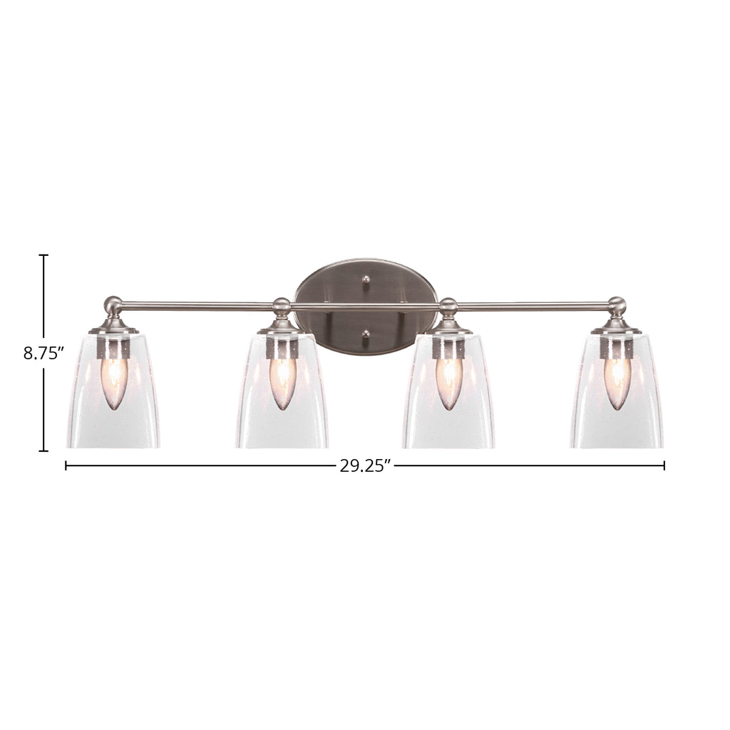 Capri Four Light Bath Bar in Brushed Nickel with 4.5" Square Clear Bubble Shade