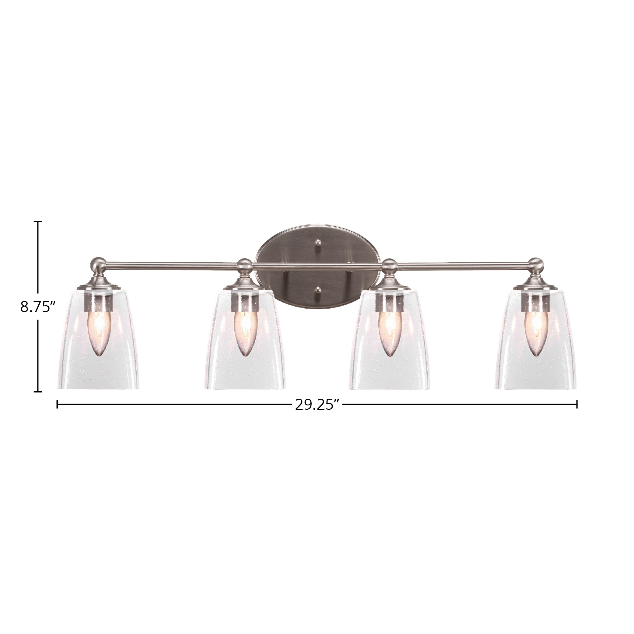 Capri Four Light Bath Bar in Brushed Nickel with 4.5" Square Clear Bubble Shade