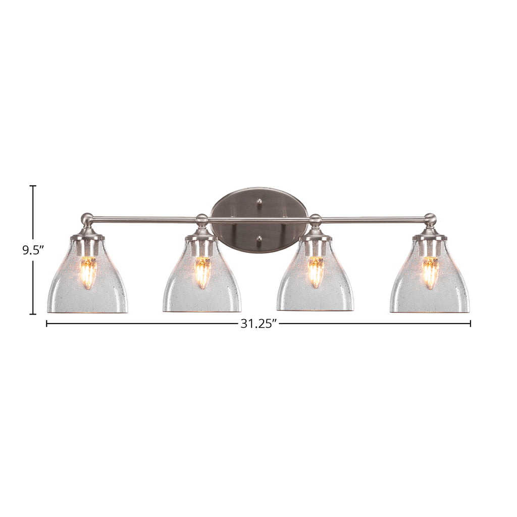 Capri Four Light Bath Bar in Brushed Nickel with 6.25" Clear Bubble Shade