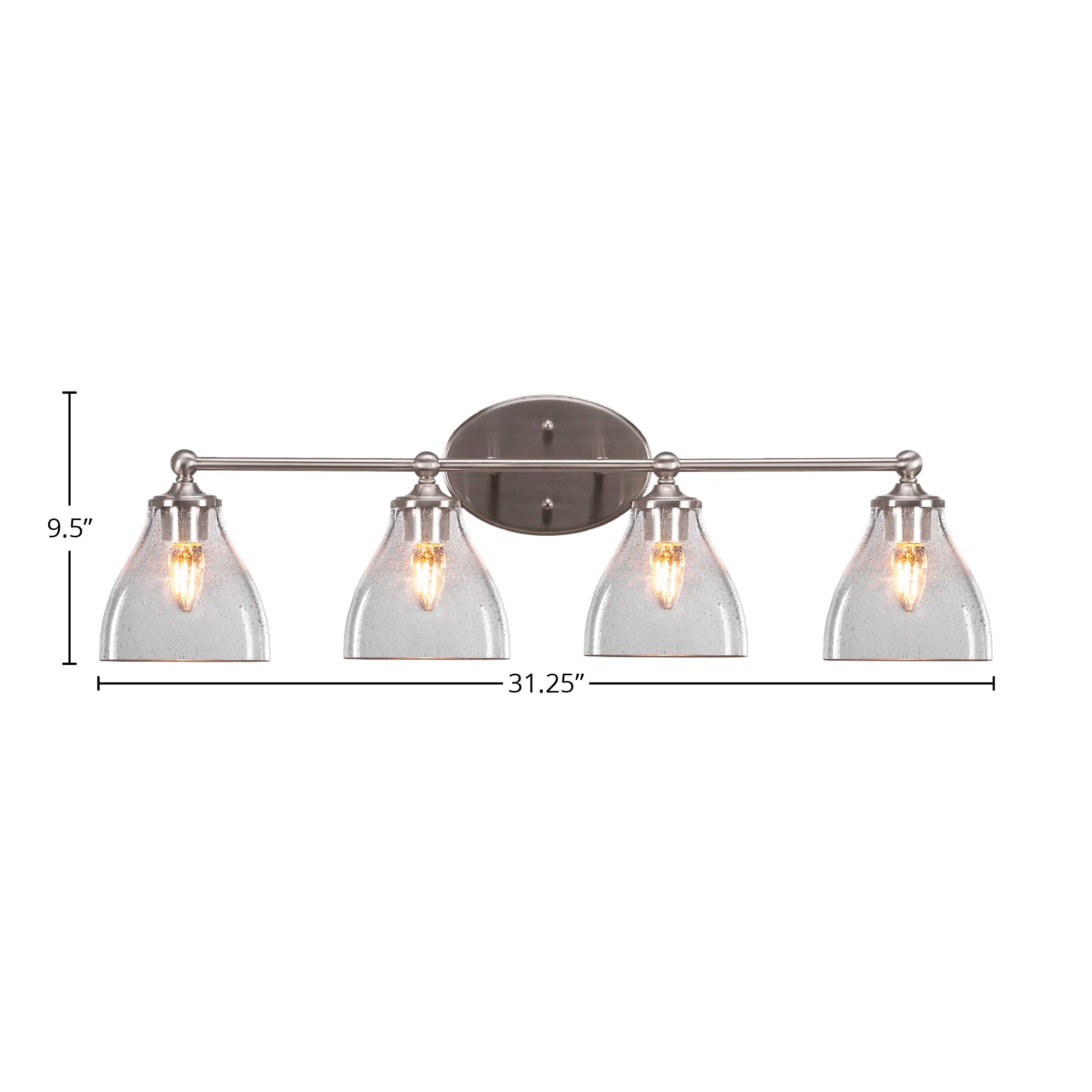 Capri Four Light Bath Bar in Brushed Nickel with 6.25" Clear Bubble Shade