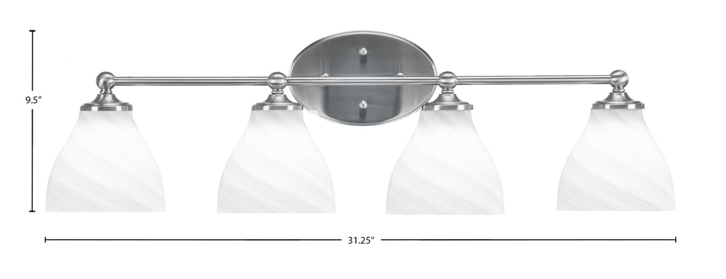 Capri Four Light Bath Bar in Brushed Nickel with 6.25" White Marble Shade