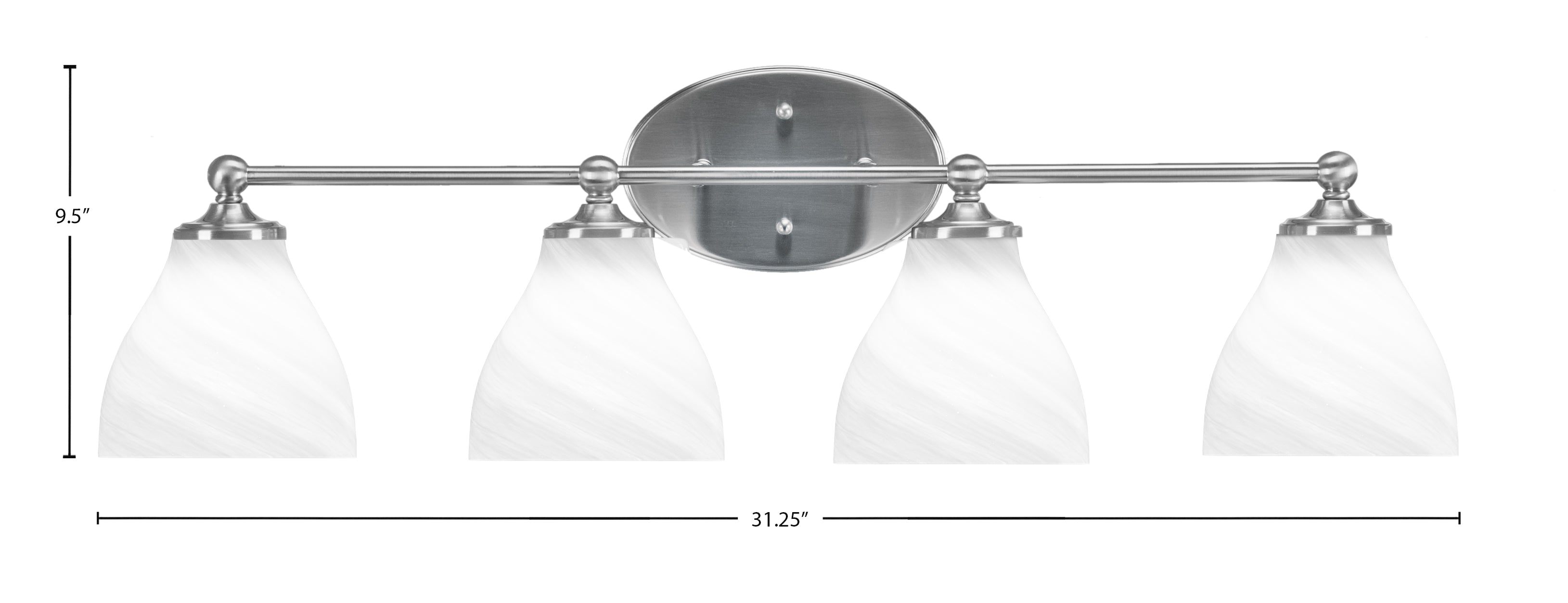 Capri Four Light Bath Bar in Brushed Nickel with 6.25" White Marble Shade