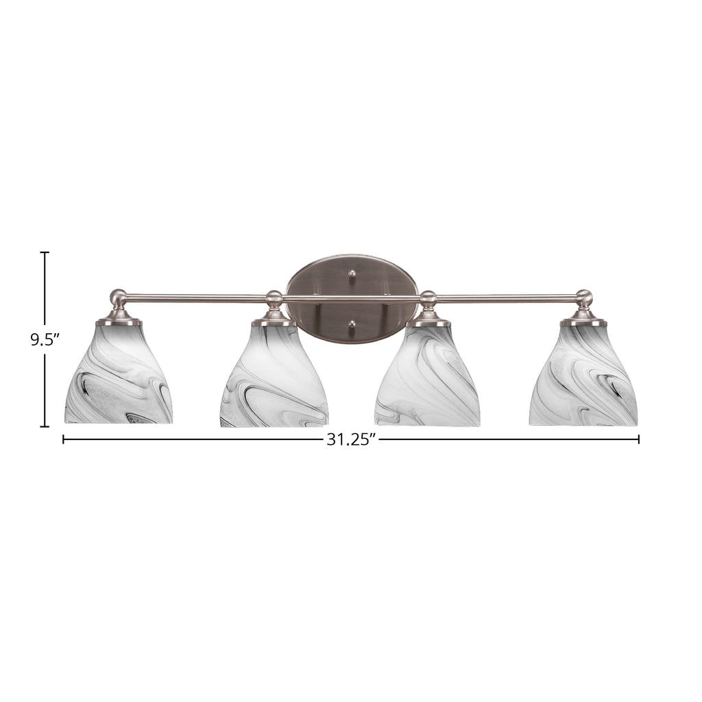Capri Four Light Bath Bar in Brushed Nickel with 6.25" Onyx Swirl Shade