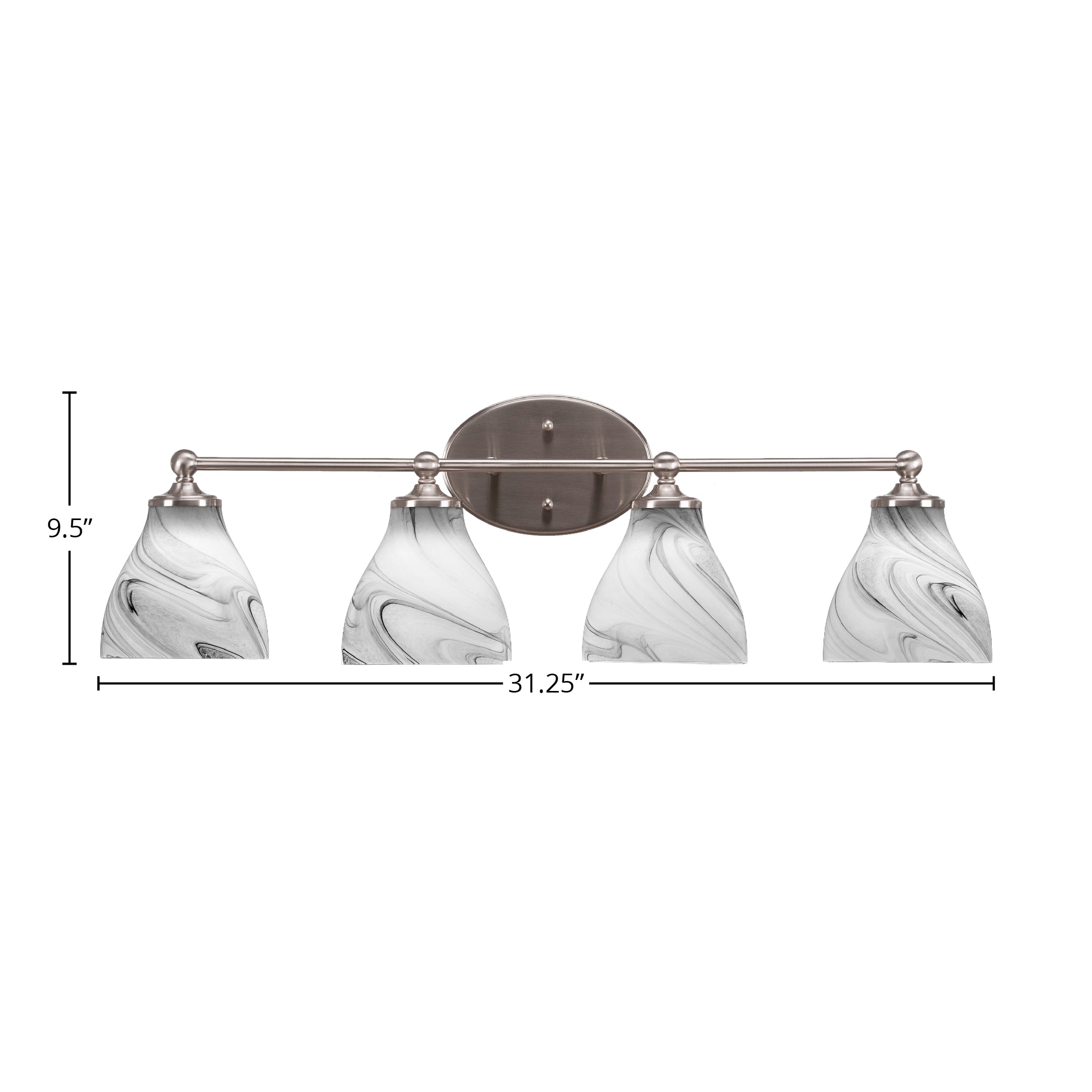 Capri Four Light Bath Bar in Brushed Nickel with 6.25" Onyx Swirl Shade
