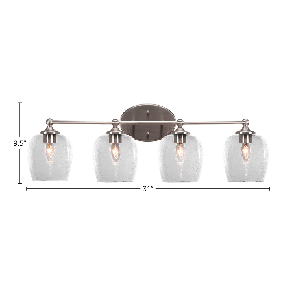 Capri Four Light Bath Bar in Brushed Nickel with 6" Clear Bubble Shade