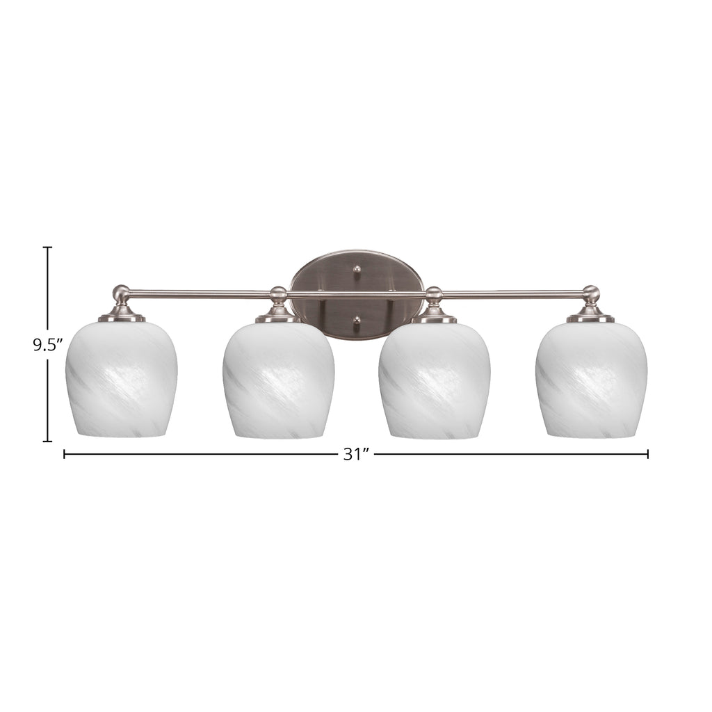 Capri Four Light Bath Bar in Brushed Nickel with 6" White Marble Shade