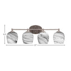 Capri Four Light Bath Bar in Brushed Nickel with 6" Onyx Swirl Shade