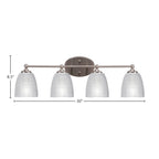 Capri Four Light Bath Bar in Brushed Nickel with 5" Clear Ribbed Shade