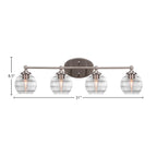 Capri Four Light Bath Bar in Brushed Nickel with 6" Clear Ribbed Shade